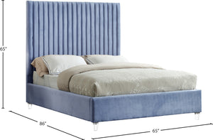 Candace Acrylic / Engineered Wood / Velvet Contemporary Sky Blue Velvet Queen Bed - 65" W x 86" D x 65" H
