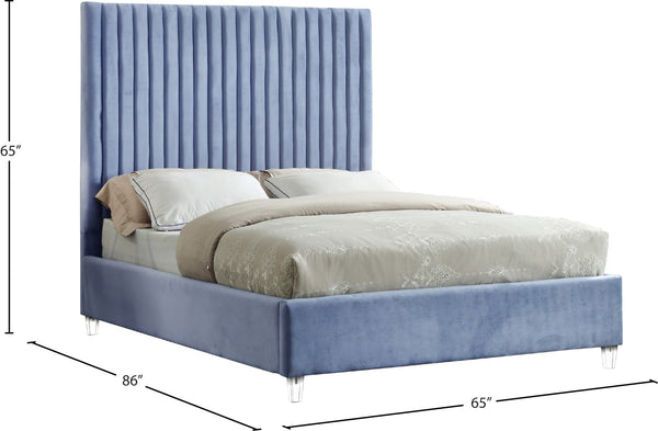 Candace Acrylic / Engineered Wood / Velvet Contemporary Sky Blue Velvet Queen Bed - 65" W x 86" D x 65" H