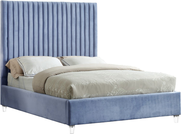 Candace Acrylic / Engineered Wood / Velvet Contemporary Sky Blue Velvet Queen Bed - 65" W x 86" D x 65" H