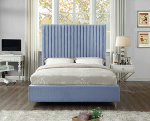 Candace Acrylic / Engineered Wood / Velvet Contemporary Sky Blue Velvet Queen Bed - 65" W x 86" D x 65" H