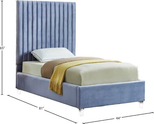 Candace Acrylic / Engineered Wood / Velvet Contemporary Sky Blue Velvet Twin Bed - 44" W x 81" D x 65" H