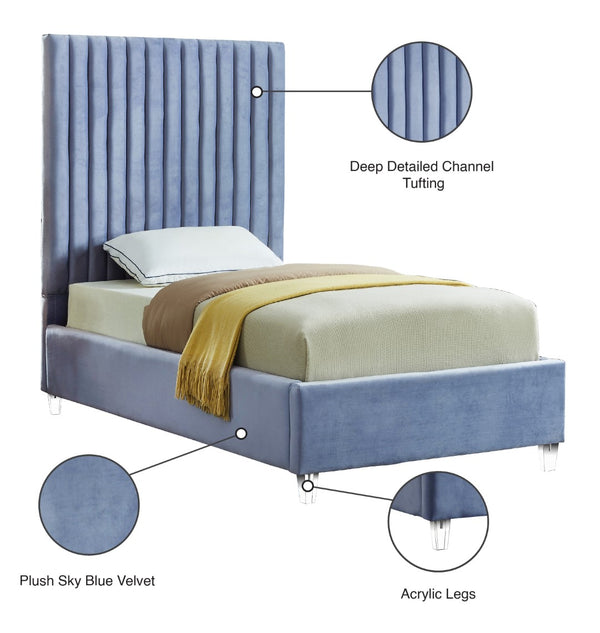 Candace Acrylic / Engineered Wood / Velvet Contemporary Sky Blue Velvet Twin Bed - 44" W x 81" D x 65" H