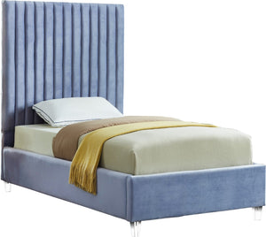 Candace Acrylic / Engineered Wood / Velvet Contemporary Sky Blue Velvet Twin Bed - 44" W x 81" D x 65" H
