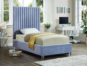 Candace Acrylic / Engineered Wood / Velvet Contemporary Sky Blue Velvet Twin Bed - 44" W x 81" D x 65" H