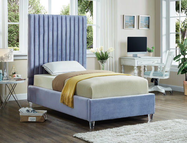 Candace Acrylic / Engineered Wood / Velvet Contemporary Sky Blue Velvet Twin Bed - 44" W x 81" D x 65" H