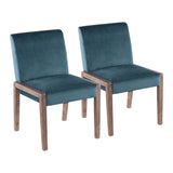 Carmen Contemporary Chair in White Washed Wood and Crushed Teal Velvet by LumiSource - Set of 2