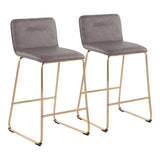 Casper Fixed-Height Contemporary Counter Stool in Gold Metal and Grey Faux Leather by LumiSource - Set of 2