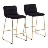 Casper Fixed-Height Contemporary Counter Stool in Gold Metal and Black Velvet by LumiSource - Set of 2