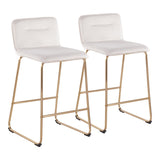 Casper Fixed-Height Contemporary Counter Stool in Gold Metal and Cream Velvet by LumiSource - Set of 2
