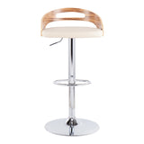Cassis Mid-Century Modern Adjustable Barstool with Swivel in Chrome, Zebra Wood and Cream Faux Leather by LumiSource - Set of 2