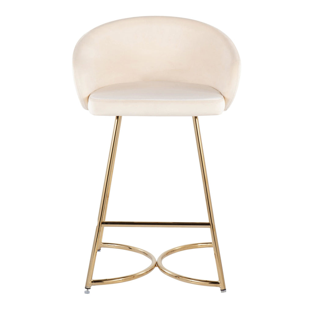 Cece Contemporary/Glam Counter Stool in Gold Steel and Cream Velvet by LumiSource - Set of 2