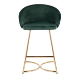 Cece Contemporary/Glam Counter Stool in Gold Steel and Green Velvet by LumiSource - Set of 2