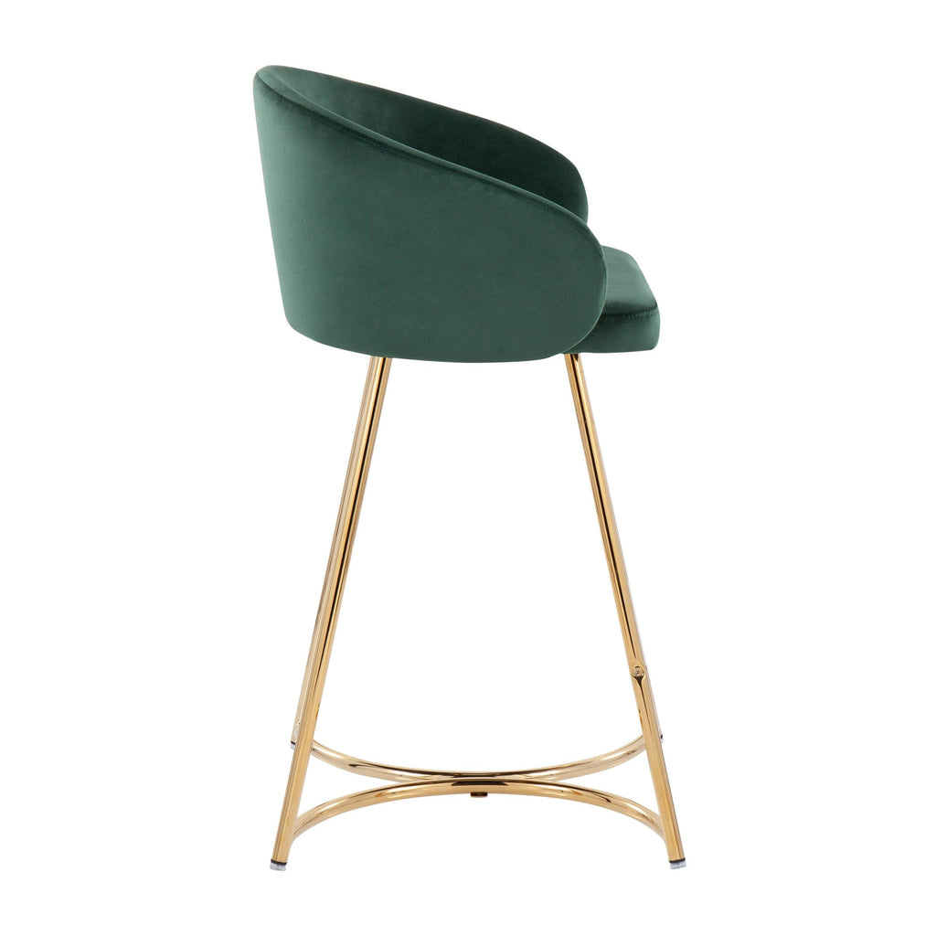 Cece Contemporary/Glam Counter Stool in Gold Steel and Green Velvet by LumiSource - Set of 2