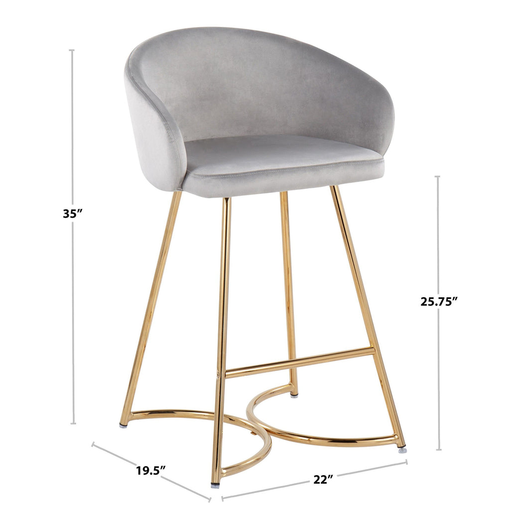 Cece Contemporary/Glam Counter Stool in Gold Steel and Silver Velvet by LumiSource - Set of 2
