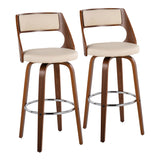 Cecina Mid-Century Modern Barstool with Swivel in Walnut and Cream Faux Leather by LumiSource - Set of 2