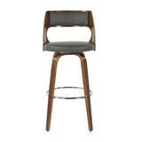 Cecina Mid-Century Modern Barstool with Swivel in Walnut and Grey Faux Leather by LumiSource - Set of 2