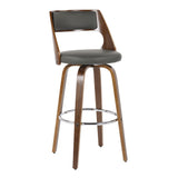 Cecina Mid-Century Modern Barstool with Swivel in Walnut and Grey Faux Leather by LumiSource - Set of 2