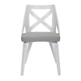 Charlotte Farmhouse Chair in White Textured Wood and Light Grey Fabric by LumiSource - Set of 2