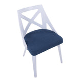 Charlotte Farmhouse Chair in White Textured Wood and Blue Fabric by LumiSource - Set of 2
