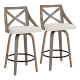 Charlotte Farmhouse Counter Stool in Light Grey Wood and Cream Noise Fabric by LumiSource - Set of 2