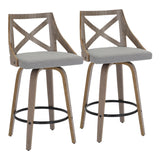 Charlotte Farmhouse Counter Stool in Light Grey Wood and Grey Fabric by LumiSource - Set of 2