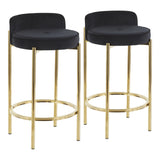 Chloe Contemporary Counter Stool in Gold Metal and Black Faux Leather by LumiSource - Set of 2