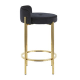 Chloe Contemporary Counter Stool in Gold Metal and Black Faux Leather by LumiSource - Set of 2