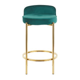 Chloe Contemporary Counter Stool in Gold Metal and Green Velvet by LumiSource - Set of 2