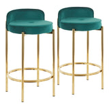 Chloe Contemporary Counter Stool in Gold Metal and Green Velvet by LumiSource - Set of 2