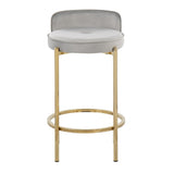 Chloe Contemporary Counter Stool in Gold Metal and Silver Velvet by LumiSource - Set of 2