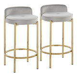 Chloe Contemporary Counter Stool in Gold Metal and Silver Velvet by LumiSource - Set of 2