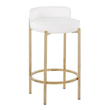 Chloe Contemporary Counter Stool in Gold Metal and White Faux Leather by LumiSource - Set of 2
