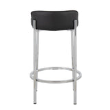 Chloe Contemporary Counter Stool in Chrome Metal and Black Faux Leather by LumiSource - Set of 2