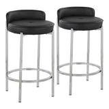 Chloe Contemporary Counter Stool in Chrome Metal and Black Faux Leather by LumiSource - Set of 2