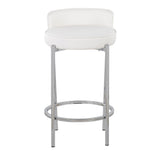 Chloe Contemporary Counter Stool in Chrome Metal and White Faux Leather by LumiSource - Set of 2