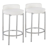 Chloe Contemporary Counter Stool in Chrome Metal and White Faux Leather by LumiSource - Set of 2