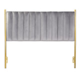 Chloe Contemporary/Glam Headboard in Gold Metal and Grey Velvet by LumiSource