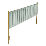 Chloe Contemporary/Glam King Headboard in Gold Steel and Sage Green Velvet by LumiSource