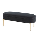 Chloe Contemporary/Glam Storage Bench in Gold Metal and Black Velvet by LumiSource