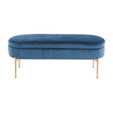 Chloe Contemporary/Glam Storage Bench in Gold Metal and Blue Velvet by LumiSource