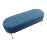 Chloe Contemporary/Glam Storage Bench in Gold Metal and Blue Velvet by LumiSource