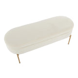 Chloe Contemporary/Glam Storage Bench in Gold Metal and Cream Velvet by LumiSource