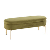 Chloe Contemporary/Glam Storage Bench in Gold Metal and Green Velvet by LumiSource