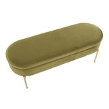 Chloe Contemporary/Glam Storage Bench in Gold Metal and Green Velvet by LumiSource