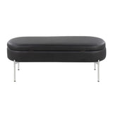Chloe Contemporary/Glam Storage Bench in Chrome Metal and Black Faux Leather by LumiSource