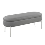 Chloe Contemporary/Glam Storage Bench in Chrome Metal and Grey Faux Leather by LumiSource