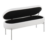 Chloe Contemporary/Glam Storage Bench in Chrome Metal and White Faux Leather by LumiSource