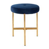 Chloe Contemporary Vanity Stool in Gold Metal and Blue Velvet by LumiSource