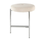 Chloe Contemporary Vanity Stool in Chrome and White Velvet by LumiSource