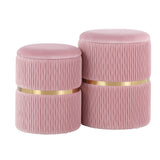 Cinch Contemporary/Glam Nesting Ottoman Set in Gold Steel and Blush Pink Velvet by LumiSource